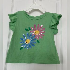 H&M Green Tee with Smiling Floral Design
